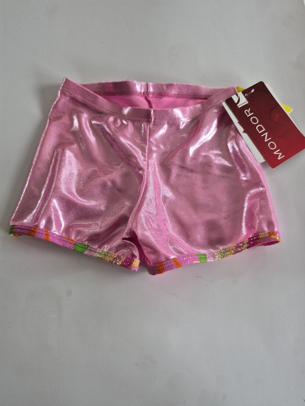 Pink Shimmer Dance Gymnastics  Shorts with Colorful Trim By Mondor NWT 12-14